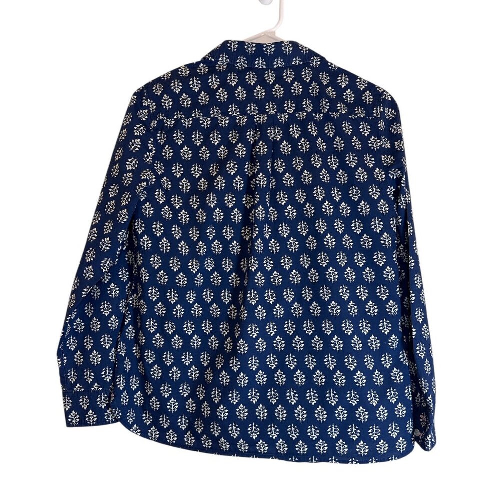 Talbots Button Up Size S Petite Blue White Tropical Long Sleeve Cotton 2 Shirts - Picture 2 of 14